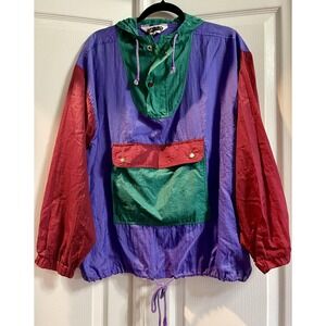Vintage Sprint Jacket Womens 12 Purple Colorblock Hooded Windbreaker 80s 90s
